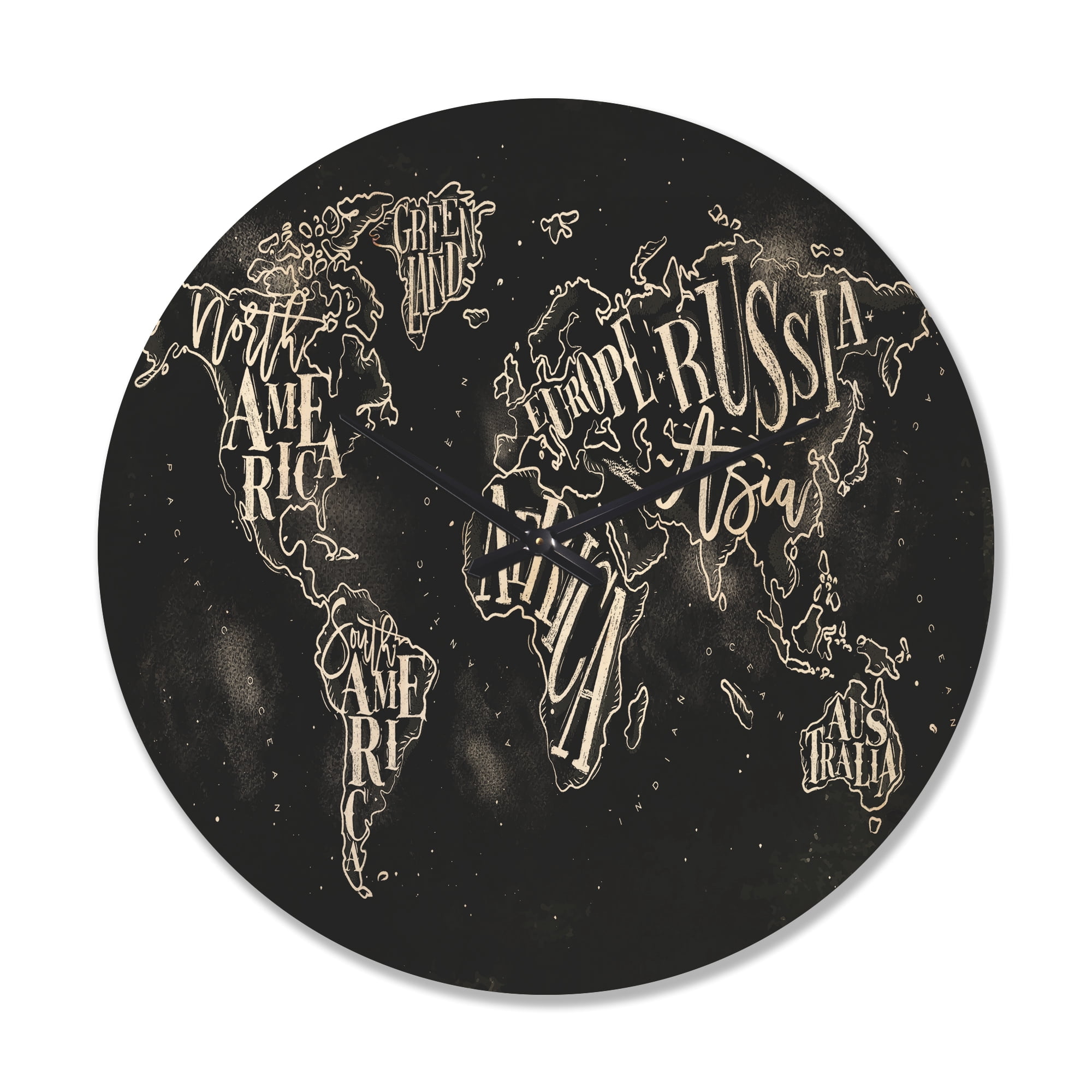Designart 'Traditional Chalk Worldmap ' Modern Wood Wall Clock