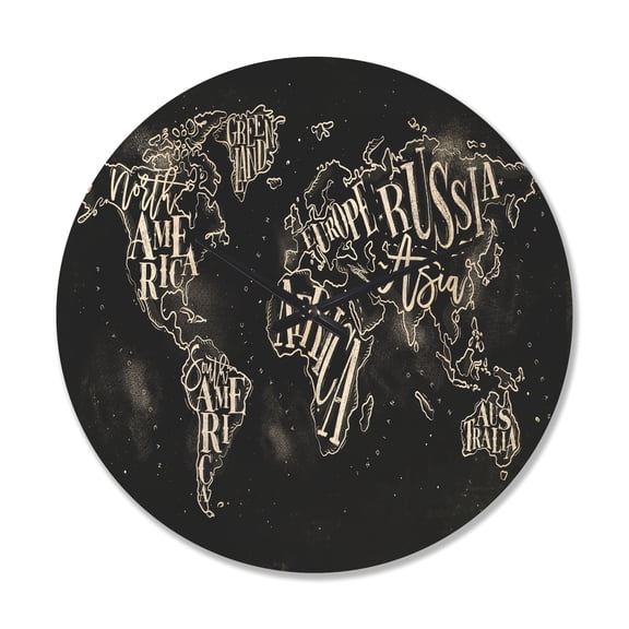 Designart 'Traditional Chalk Worldmap ' Modern Wood Wall Clock