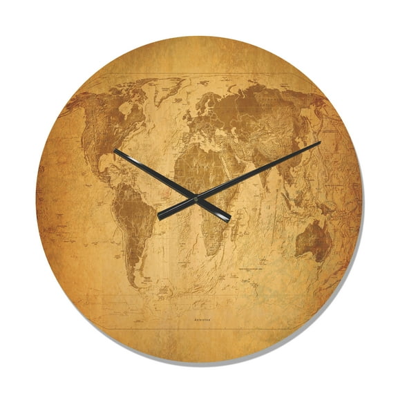 Designart 'Traditional Classic Map' Modern Wood Wall Clock