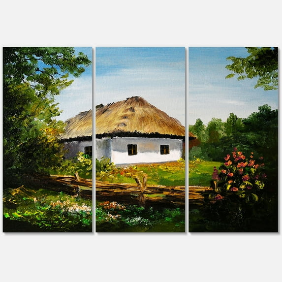 Designart ' Traditional Cottage At Sunrise In Summer ' Traditional Canvas Wall Art Print