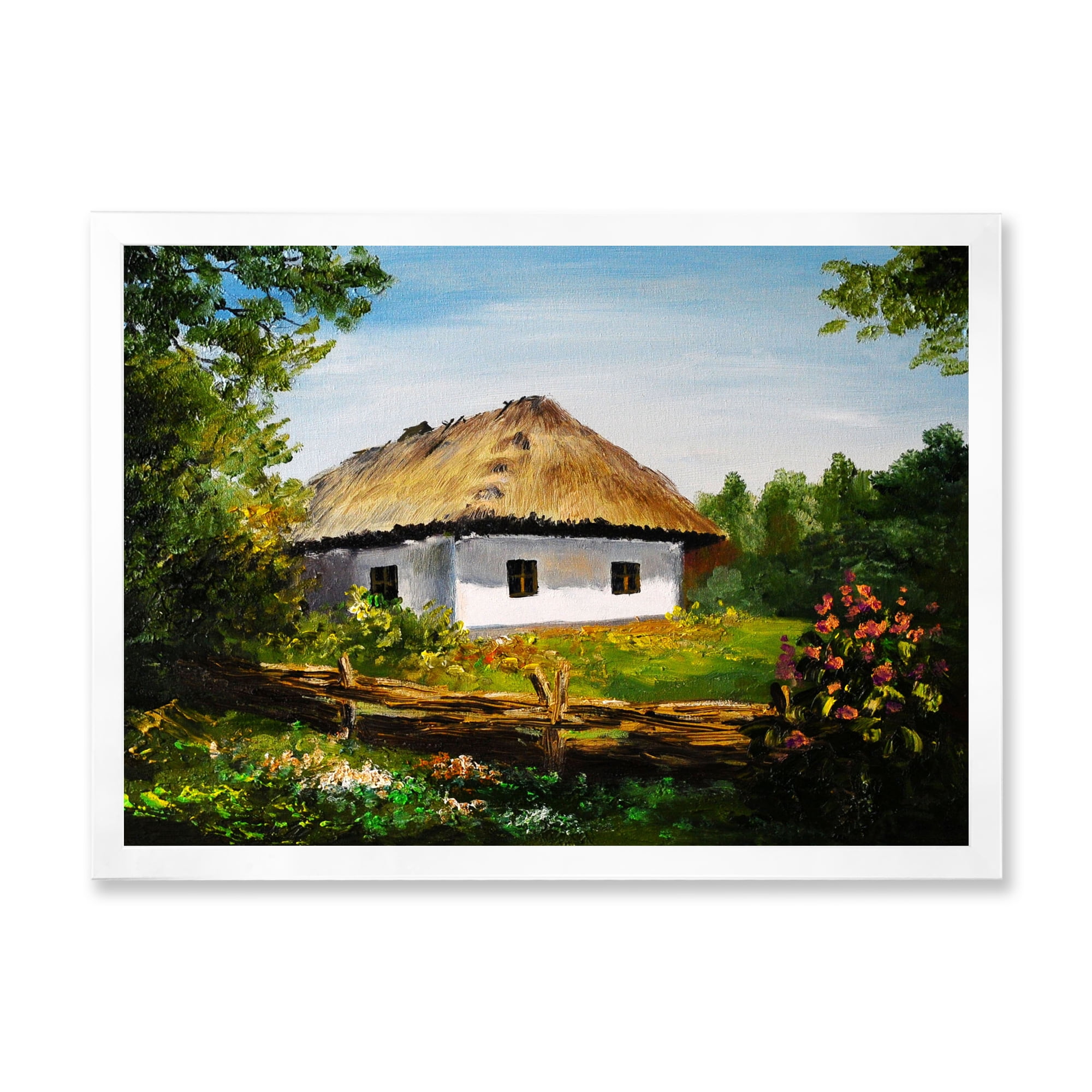 Designart 'Traditional Cottage At Sunrise In Summer' Traditional Framed Art Print