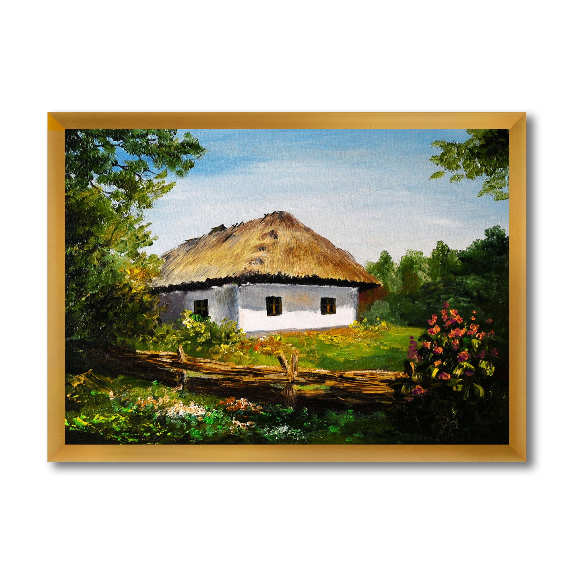 Designart 'Traditional Cottage At Sunrise In Summer' Traditional Framed Art Print