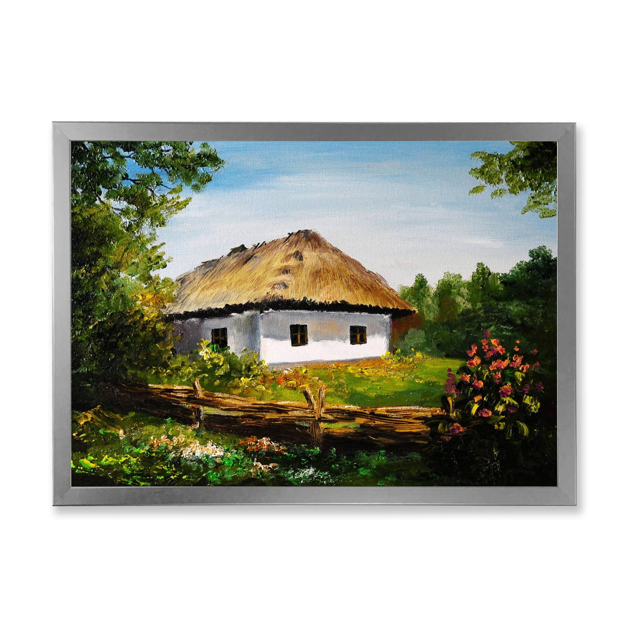 Designart 'Traditional Cottage At Sunrise In Summer' Traditional Framed Art Print