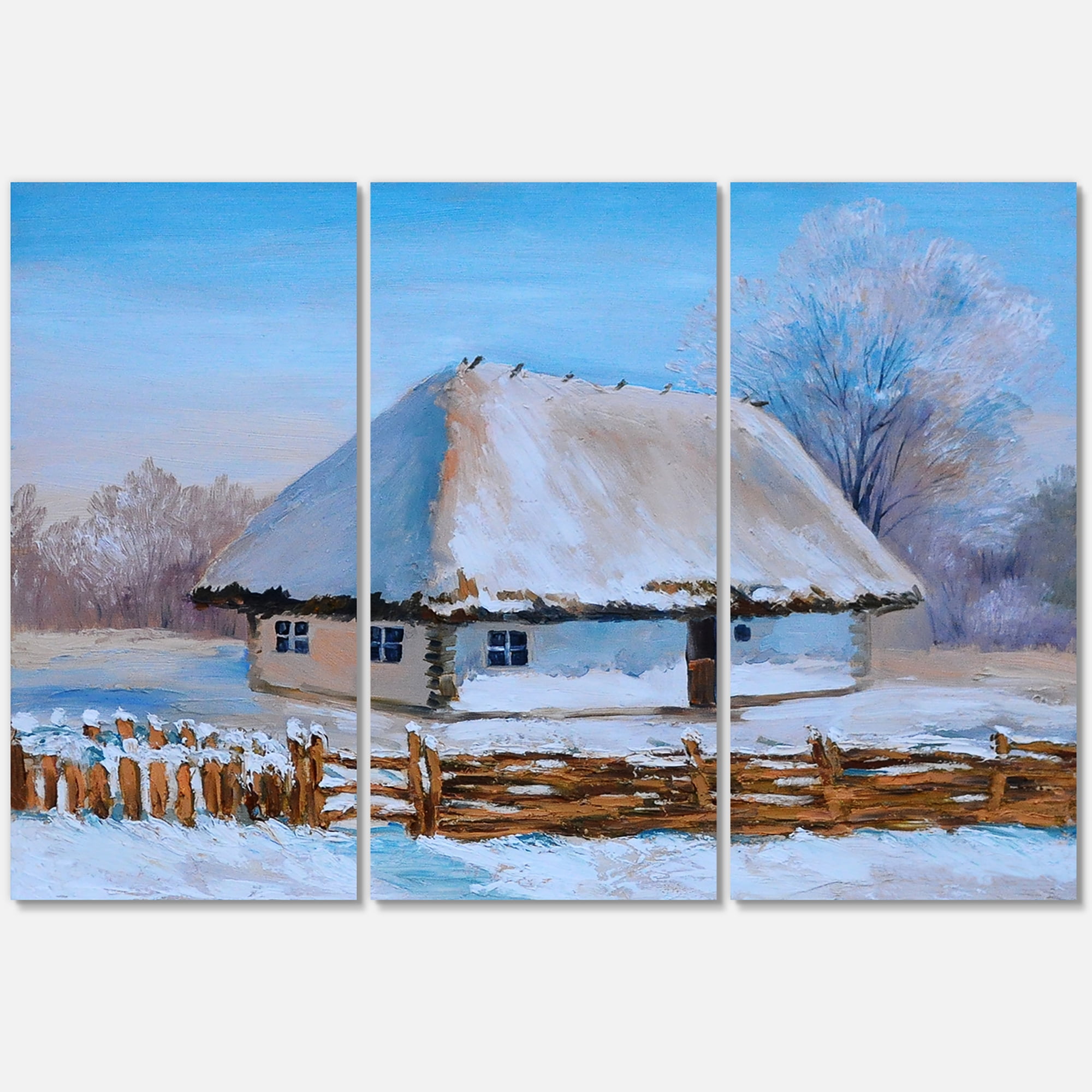 Designart ' Traditional Cottage Covered With Snow In Winter I ' Traditional Canvas Wall Art Print