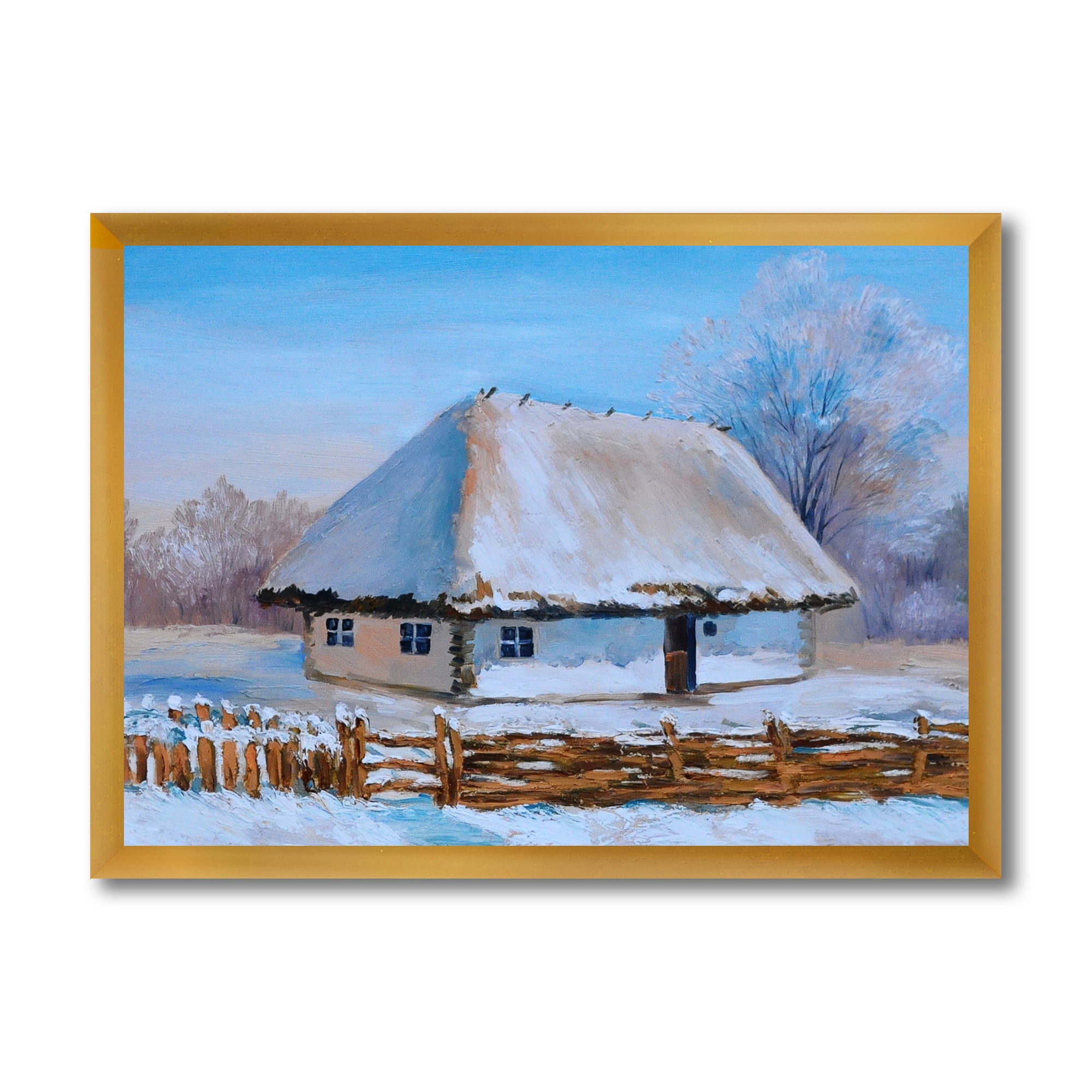 Designart 'Traditional Cottage Covered With Snow In Winter I' Traditional Framed Art Print