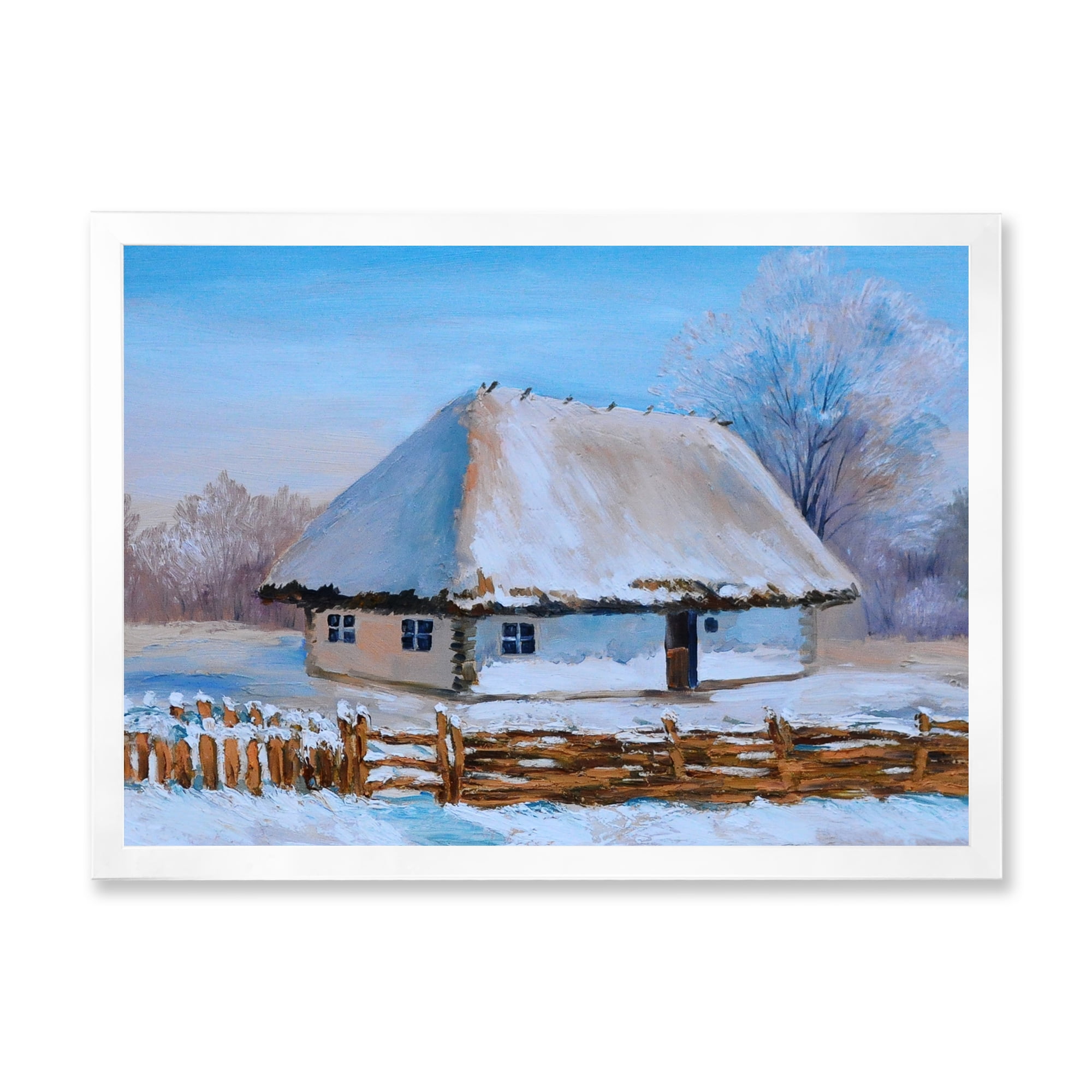 Designart 'Traditional Cottage Covered With Snow In Winter I' Traditional Framed Art Print