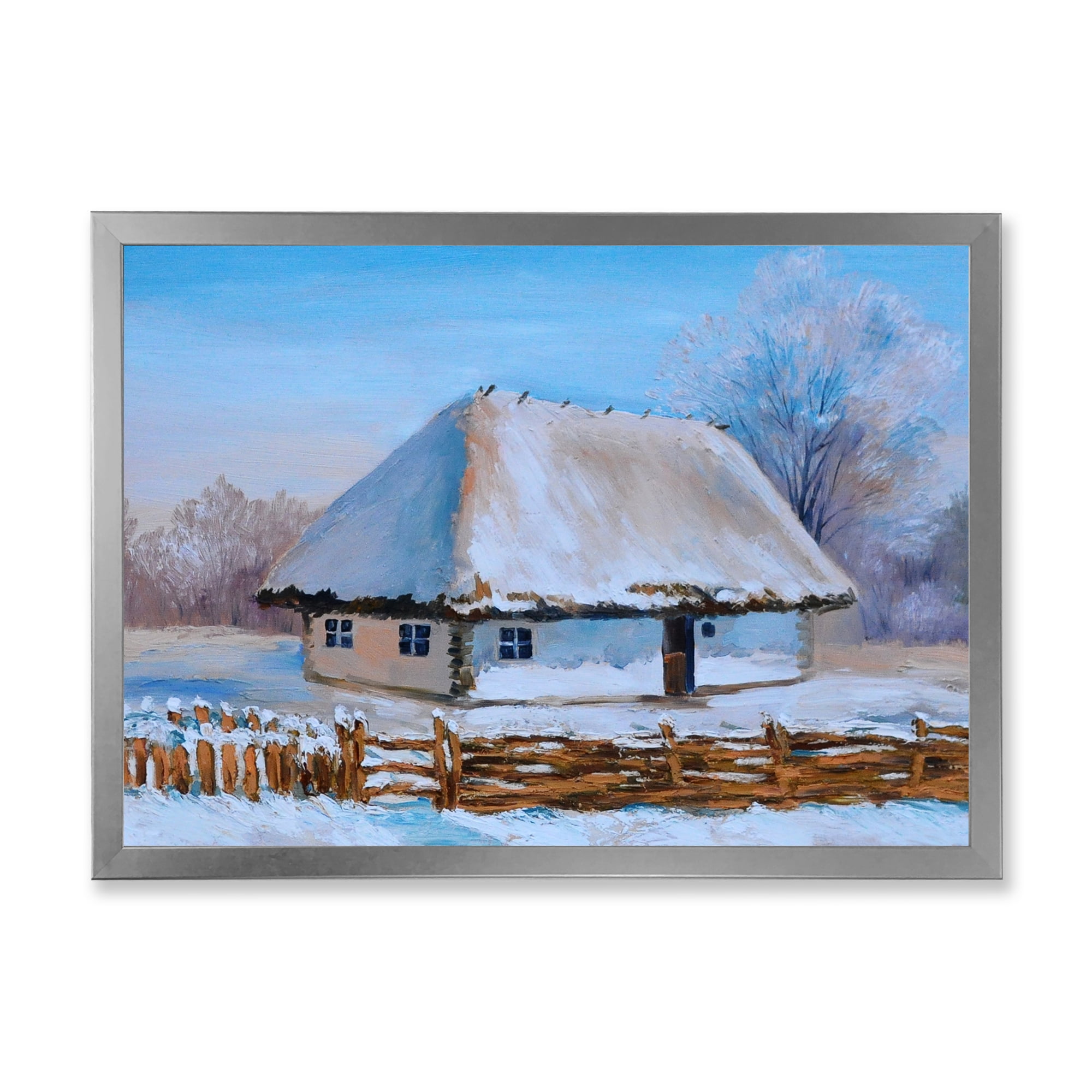 Designart 'Traditional Cottage Covered With Snow In Winter I' Traditional Framed Art Print