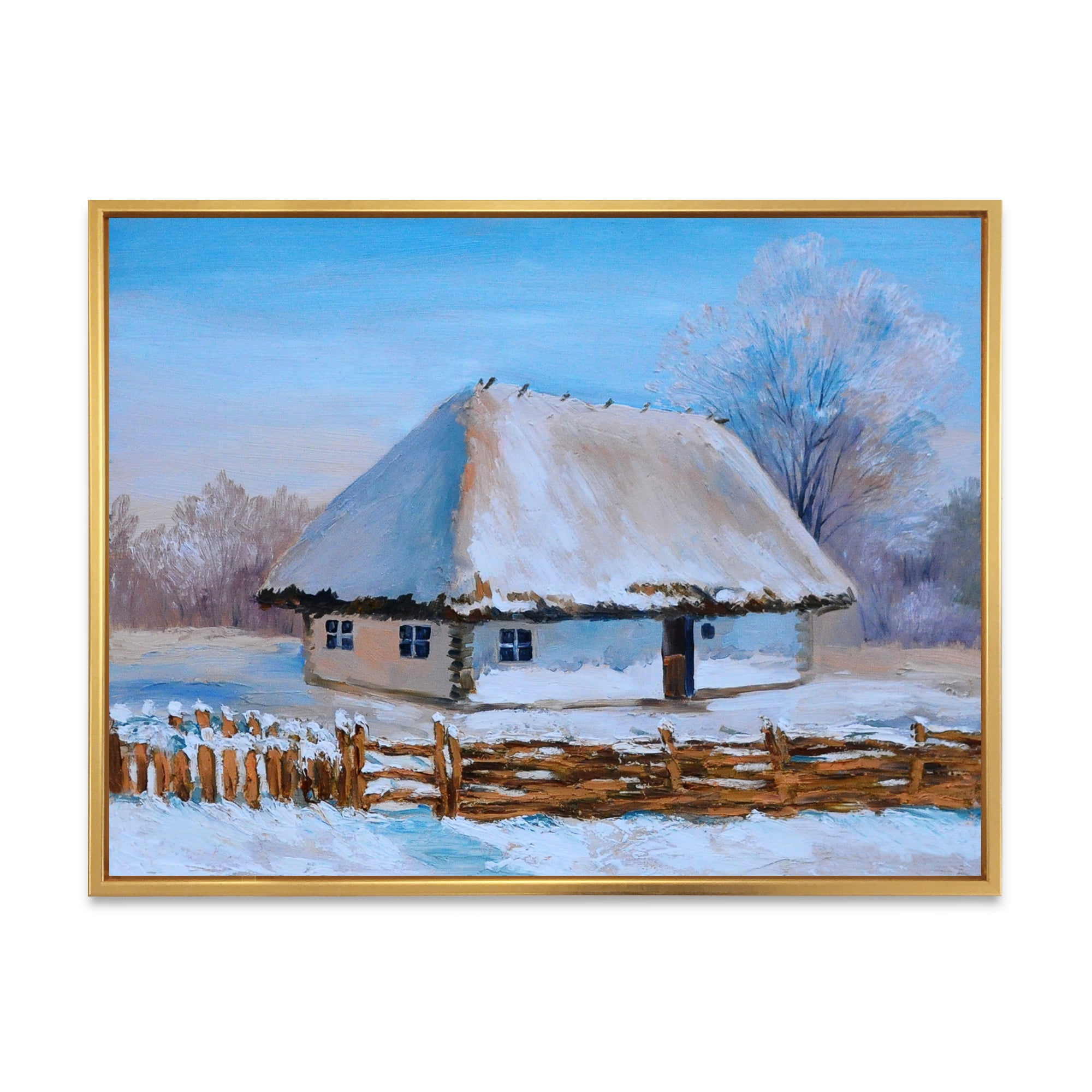 Designart 'Traditional Cottage Covered With Snow In Winter I' Traditional Framed Canvas Wall Art Print