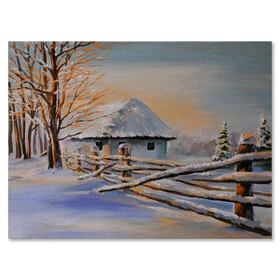 Designart ' Traditional Cottage Covered With Snow In Winter II ' Traditional Canvas Wall Art Print