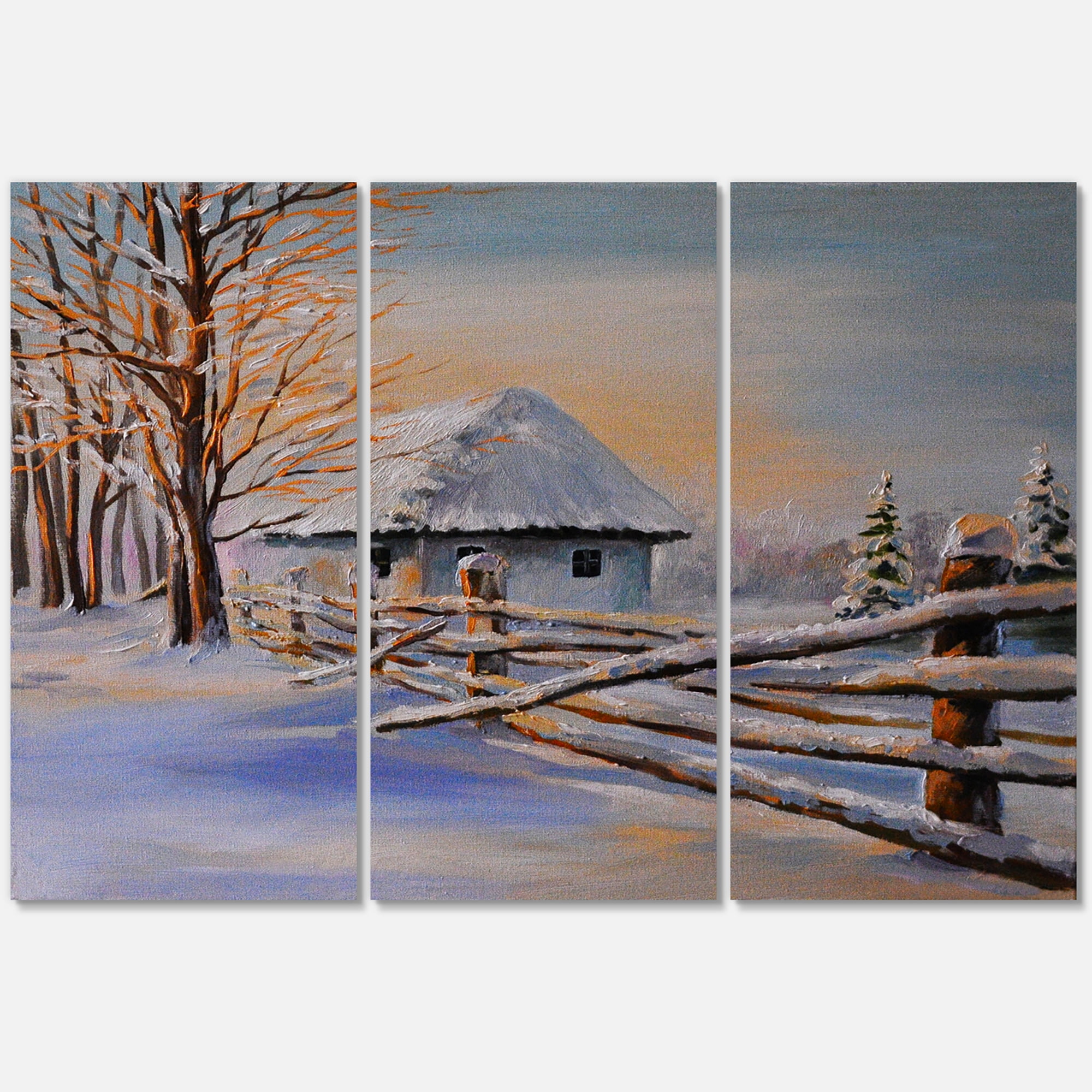 Designart ' Traditional Cottage Covered With Snow In Winter II ' Traditional Canvas Wall Art Print