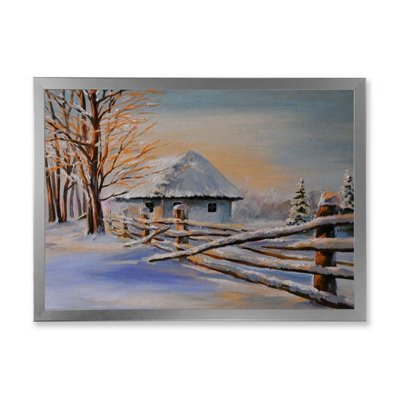 Designart 'Traditional Cottage Covered With Snow In Winter II' Traditional Framed Art Print