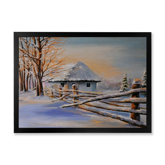 Designart 'Traditional Cottage Covered With Snow In Winter II' Traditional Framed Art Print