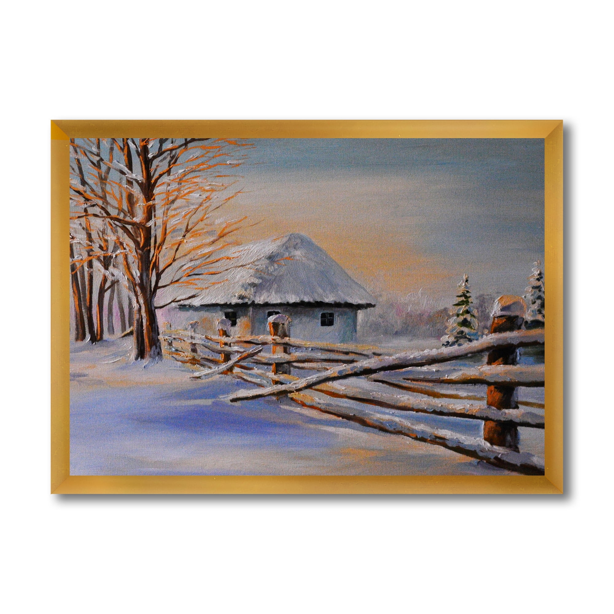 Designart 'Traditional Cottage Covered With Snow In Winter II' Traditional Framed Art Print
