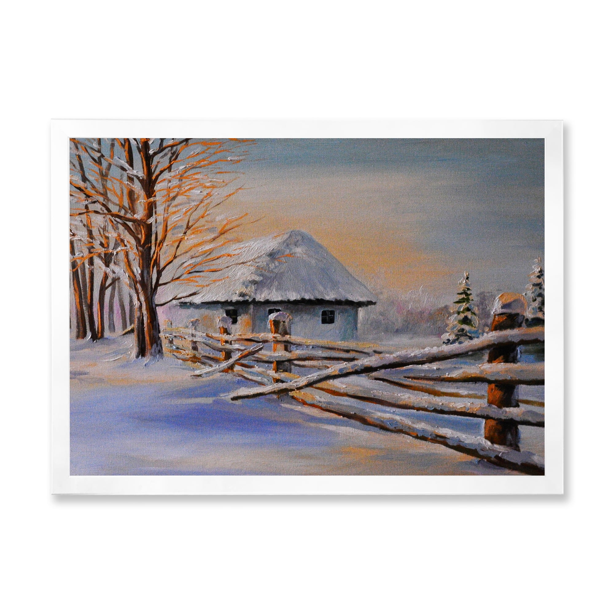 Designart 'Traditional Cottage Covered With Snow In Winter II' Traditional Framed Art Print