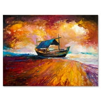 Designart ' Traditional Fisherboat During Ocean Evening Glow ' Nautical & Coastal Canvas Wall Art Print