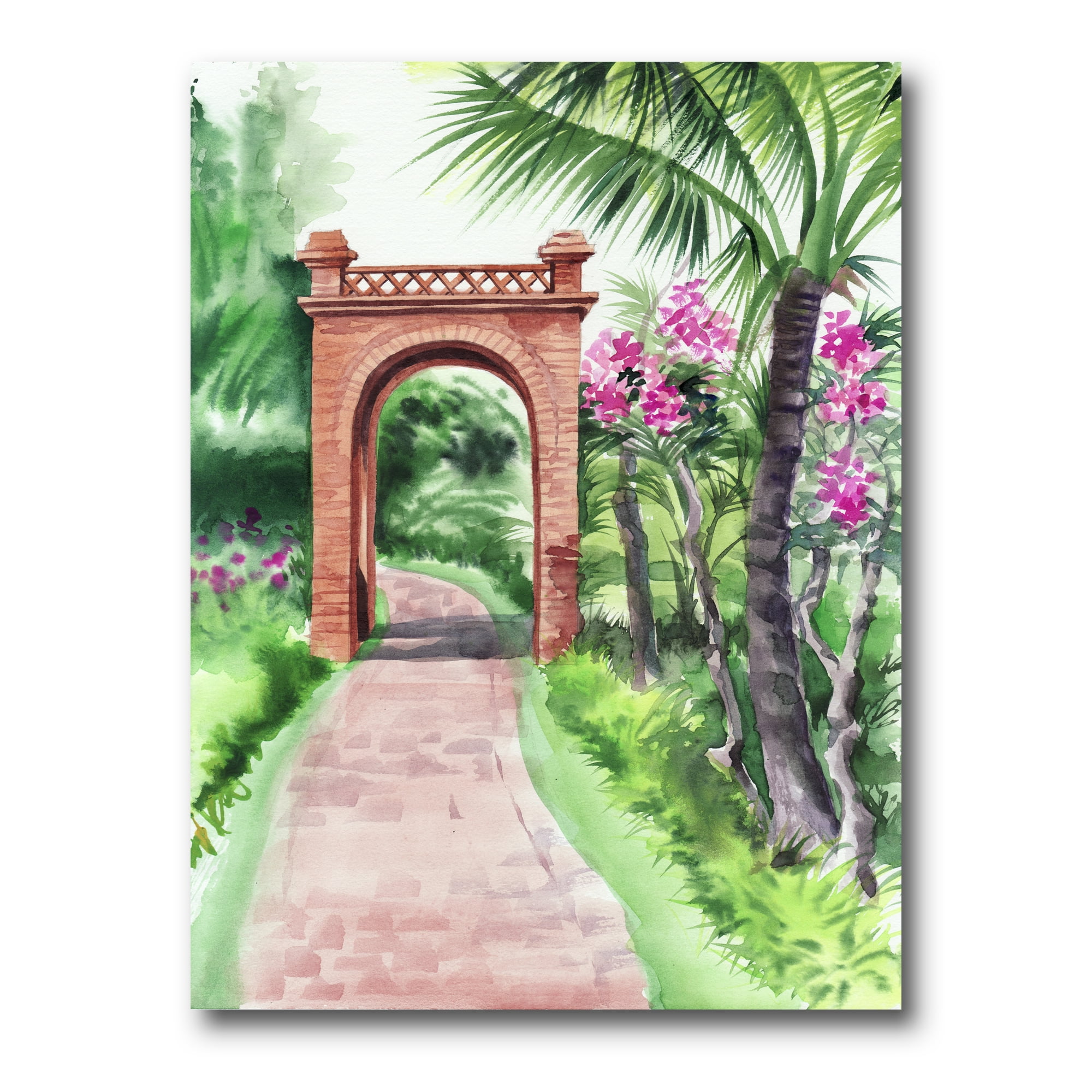 Designart ' Traditional Gate On Path In Tropical Oasis ' Tropical Canvas Wall Art Print
