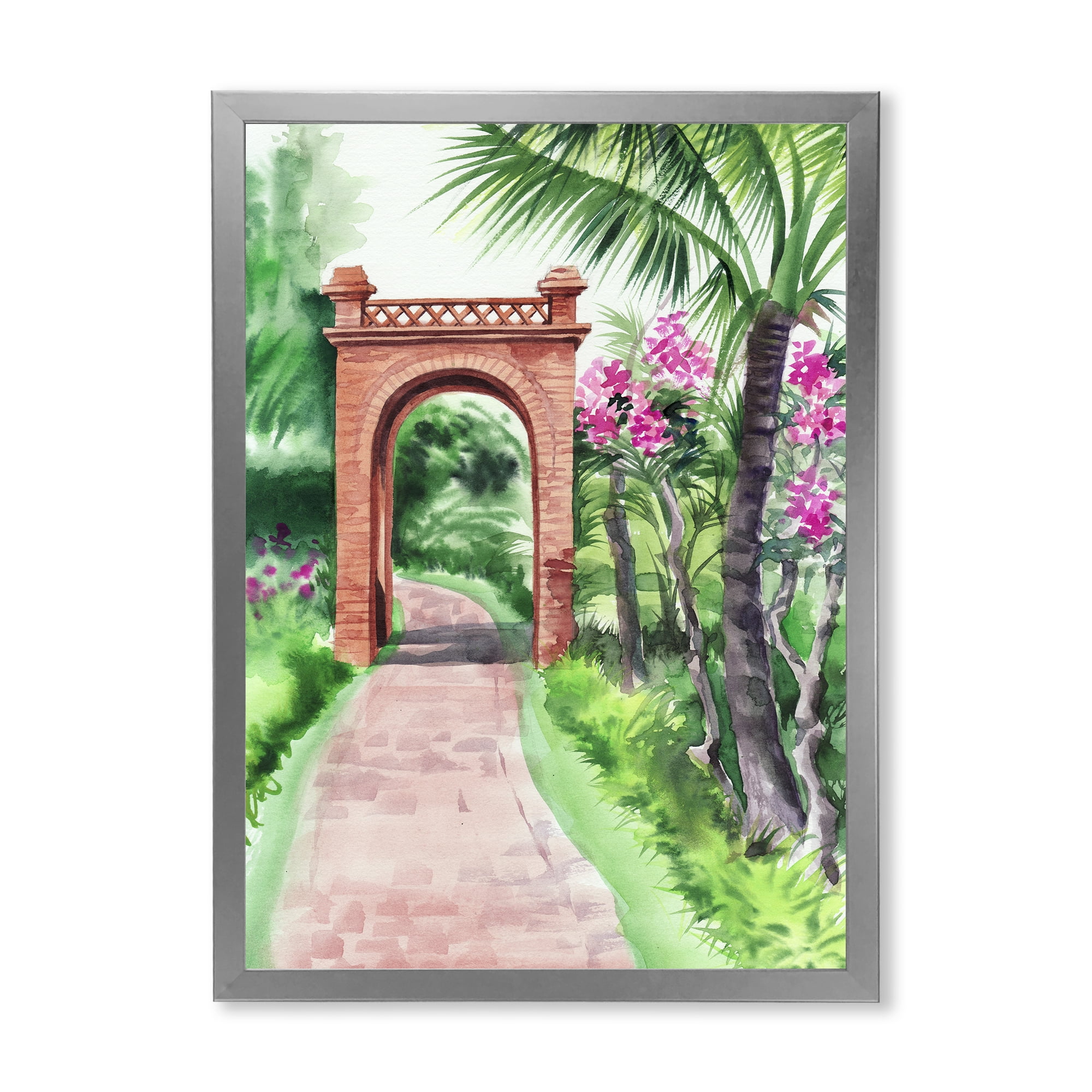Designart 'Traditional Gate On Path In Tropical Oasis' Tropical Framed Art Print