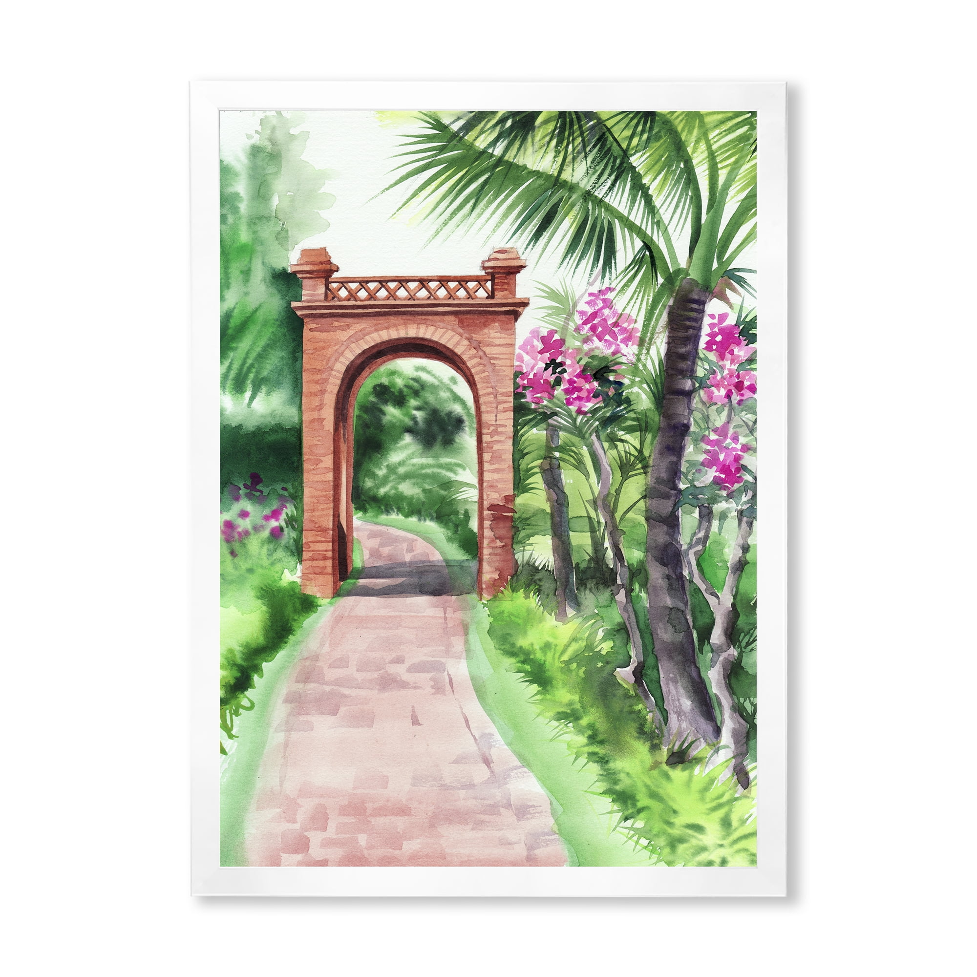 Designart 'Traditional Gate On Path In Tropical Oasis' Tropical Framed Art Print