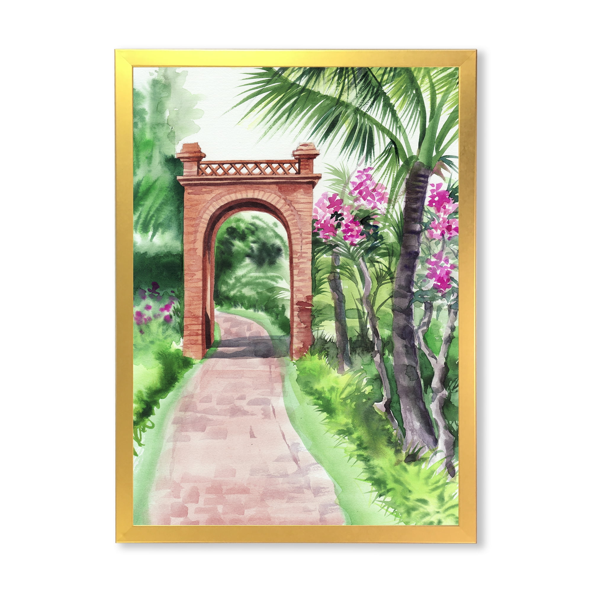 Designart 'Traditional Gate On Path In Tropical Oasis' Tropical Framed Art Print