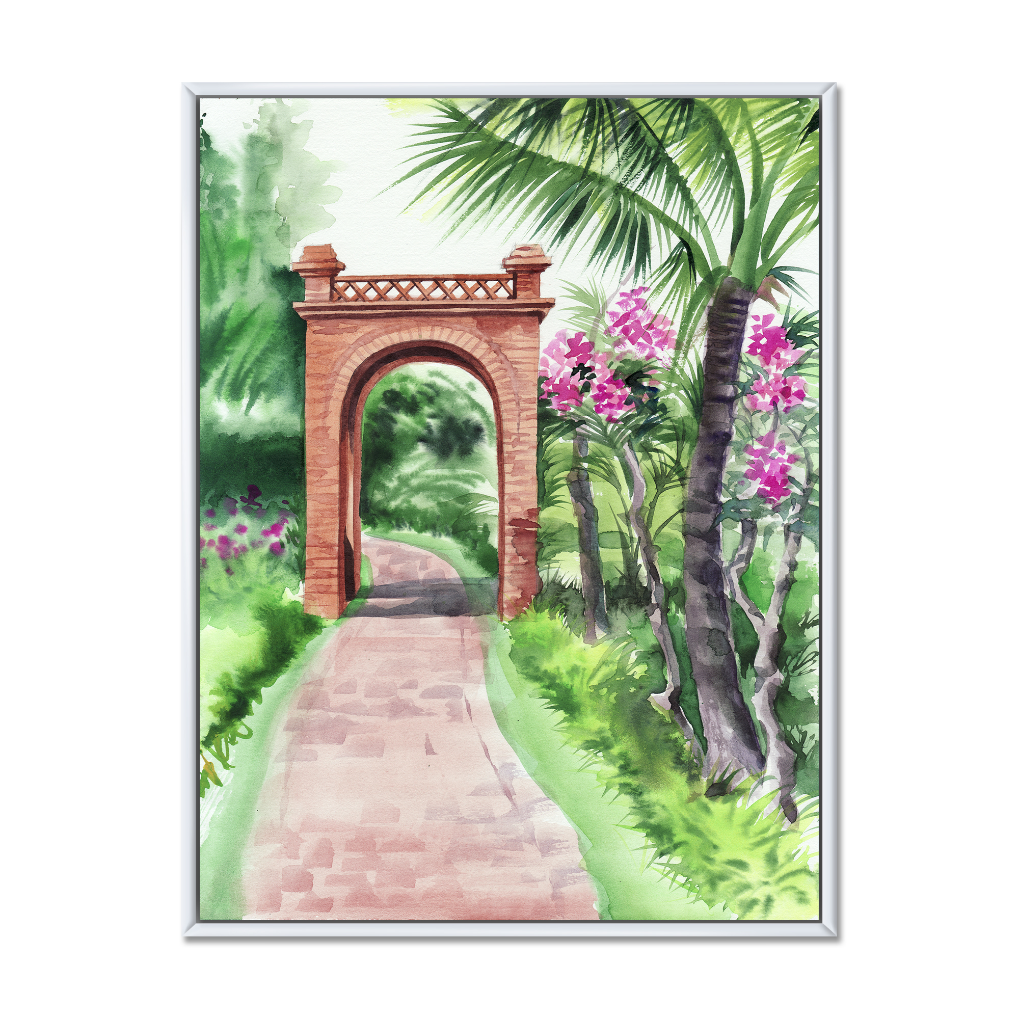 Designart 'Traditional Gate On Path In Tropical Oasis' Tropical Framed Canvas Wall Art Print