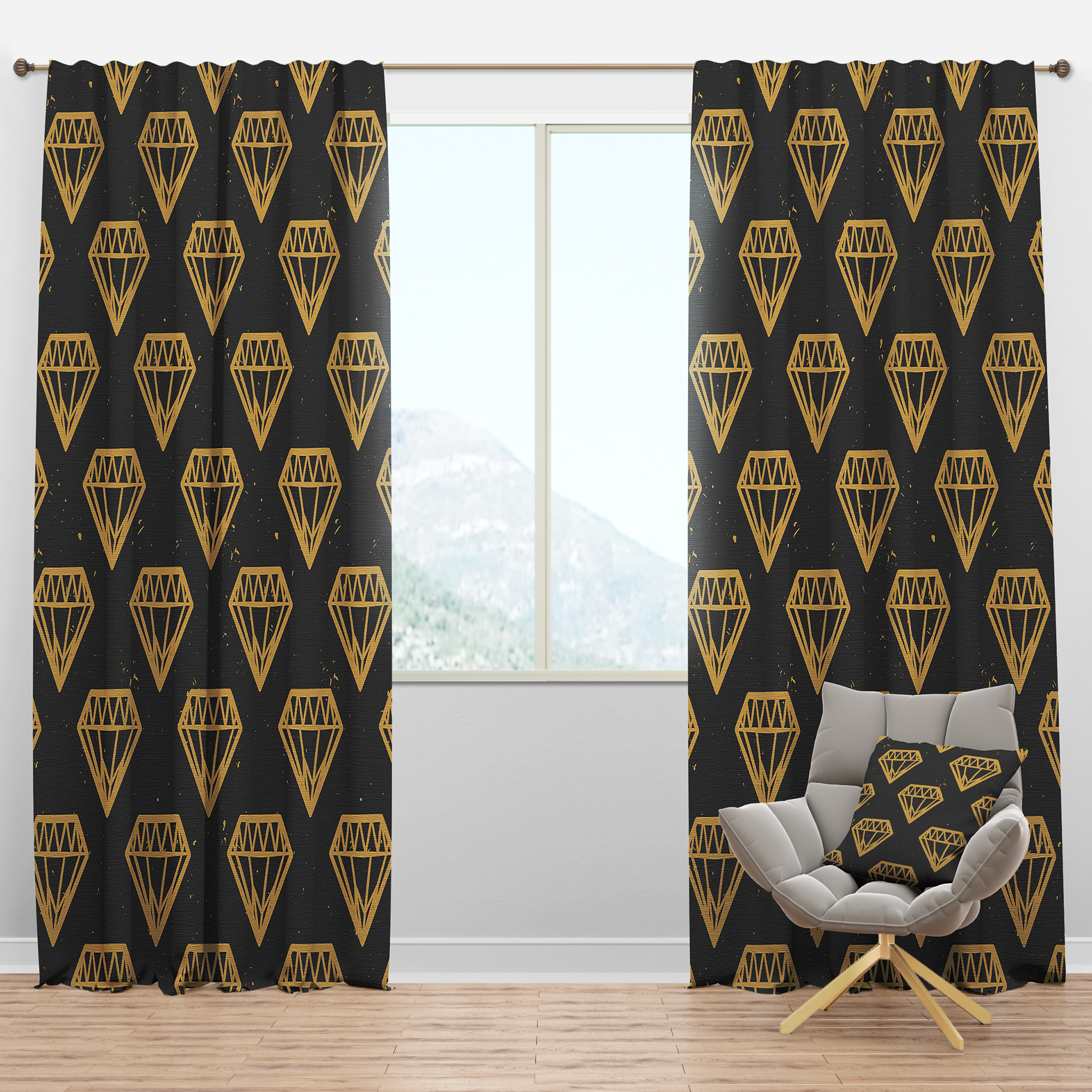 Designart 'Traditional Golden Diamonds' Mid-Century Modern Blackout Curtain Panel