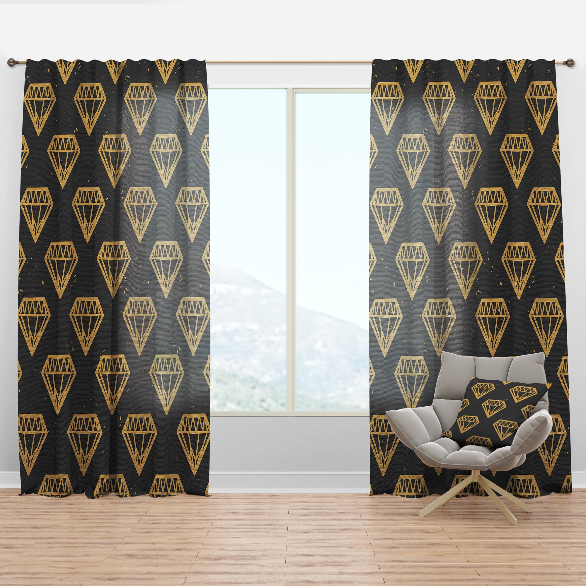 Designart 'Traditional Golden Diamonds' Mid-Century Modern Curtain Panel