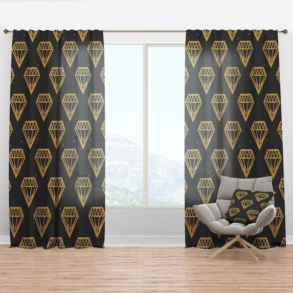 Designart 'Traditional Golden Diamonds' Mid-Century Modern Curtain Panel