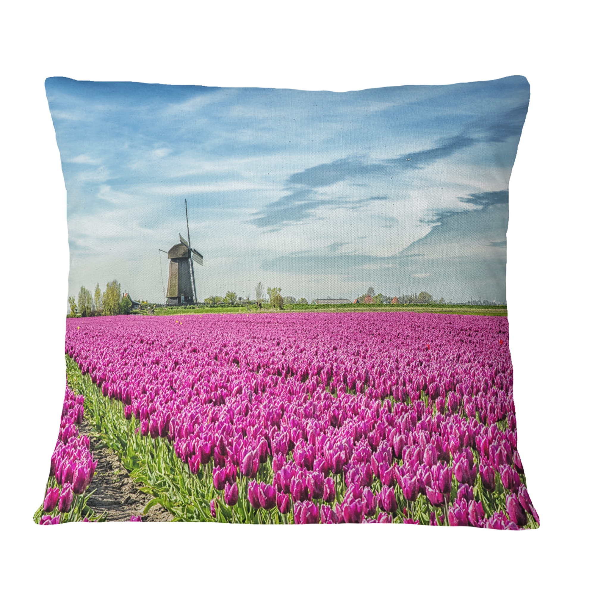 Designart Traditional Holland Countryside - Landscape Printed Throw Pillow - 16x16
