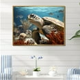 thumbnail image 1 of Designart "Traditional Seaside Turtle Scene" Animals Turtle Floater Framed Wall Art Living Room, 1 of 5