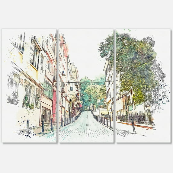 Designart ' Traditional Street In City Istanbul ' Traditional Canvas Wall Art Print