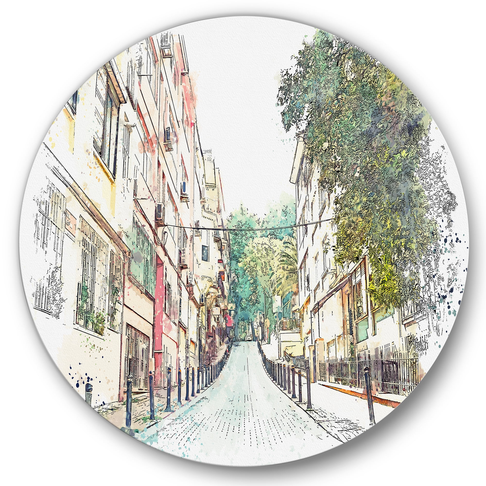 Designart 'Traditional Street In City Istanbul' Traditional Circle Metal Wall Art 29x29 - Disc of 29