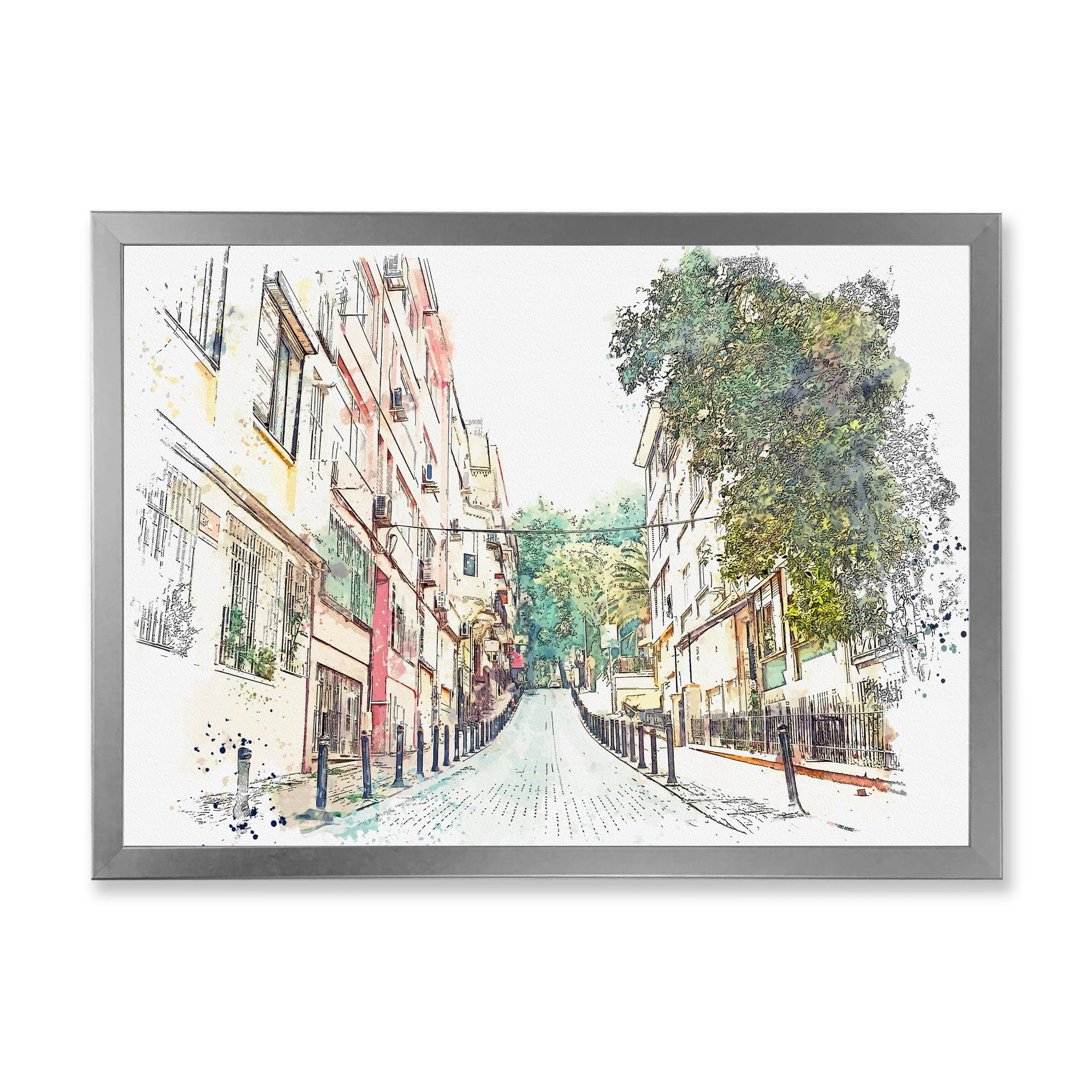 Designart 'Traditional Street In City Istanbul' Traditional Framed Art Print