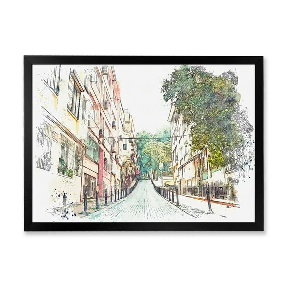 Designart 'Traditional Street In City Istanbul' Traditional Framed Art Print