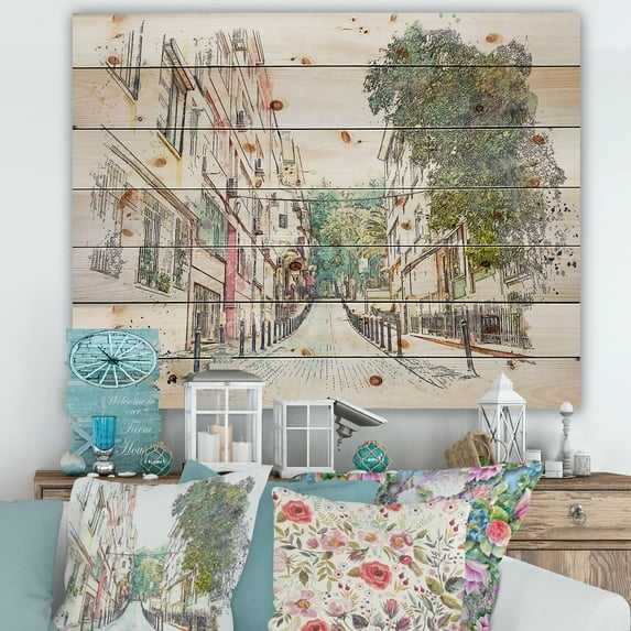 Designart 'Traditional Street In City Istanbul' Traditional Print on Natural Pine Wood