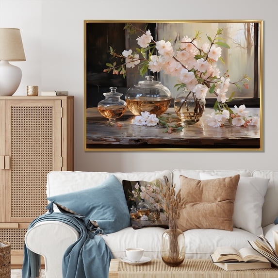 Designart "Traditional Tea Ceremony Art II" Abstract Still Lifes Floater Framed Canvas Art Print