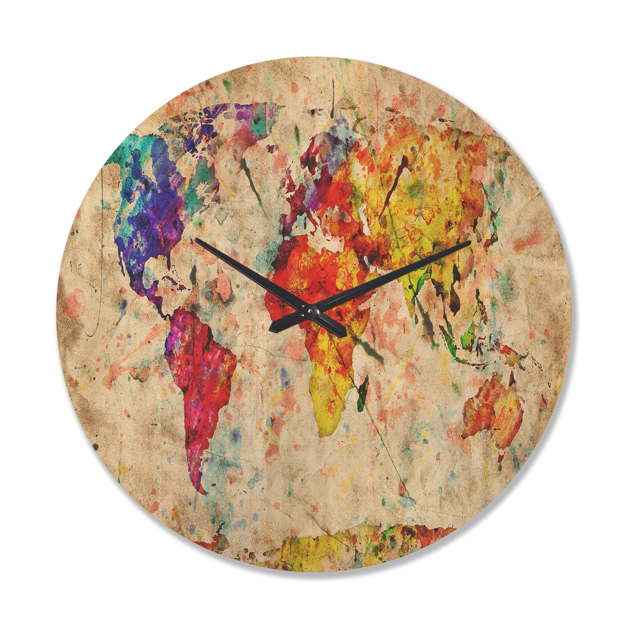 Designart 'Traditional World Map Watercolor ' Modern Wood Wall Clock
