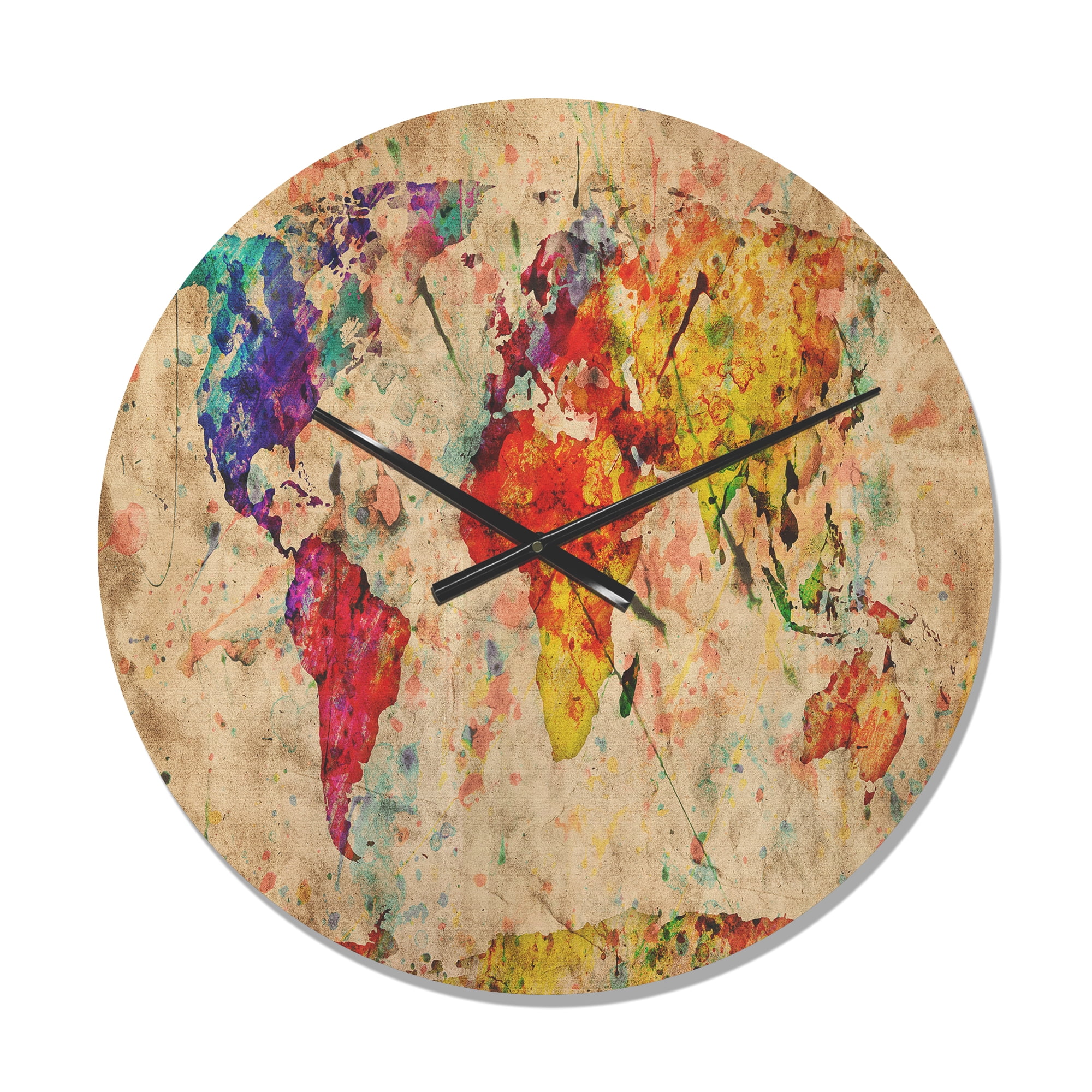 Designart 'Traditional World Map Watercolor ' Modern Wood Wall Clock