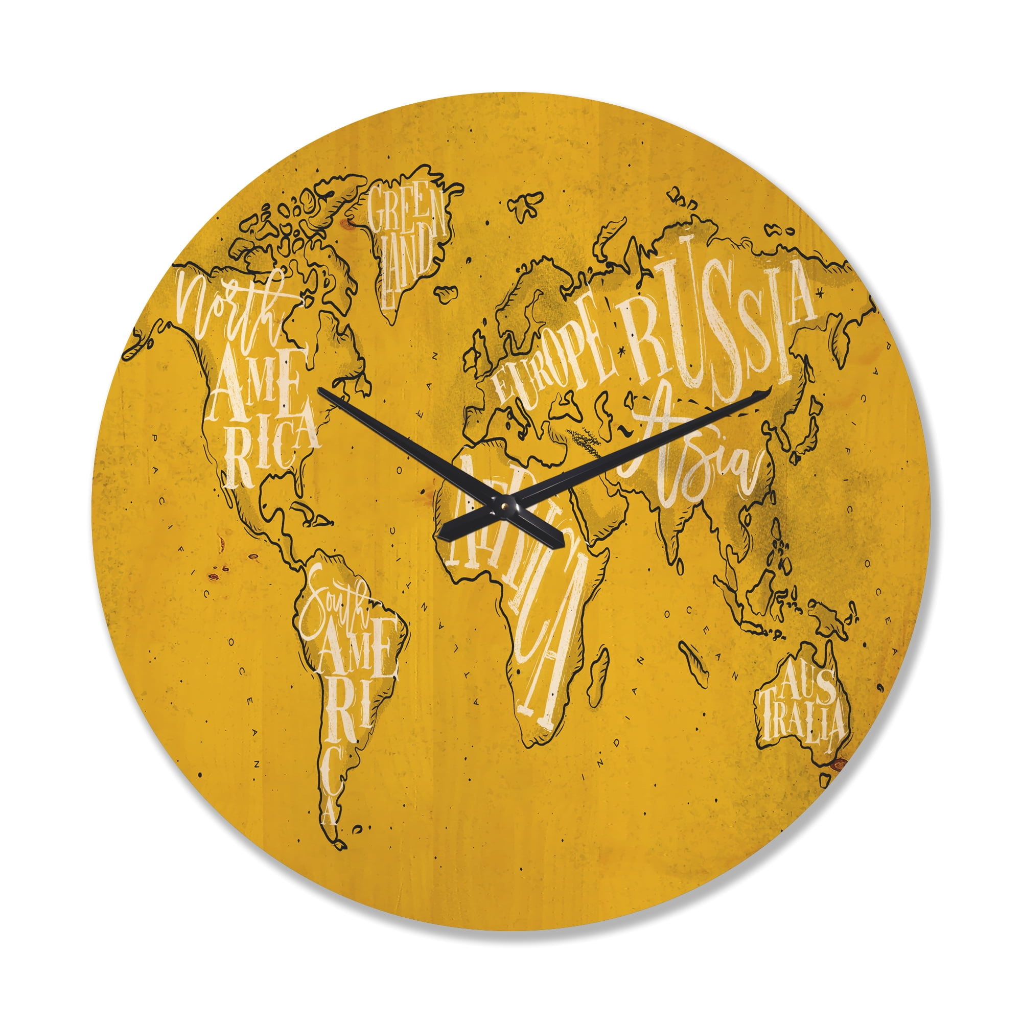 Designart 'Traditional Yellow Worldmap ' Modern Wood Wall Clock