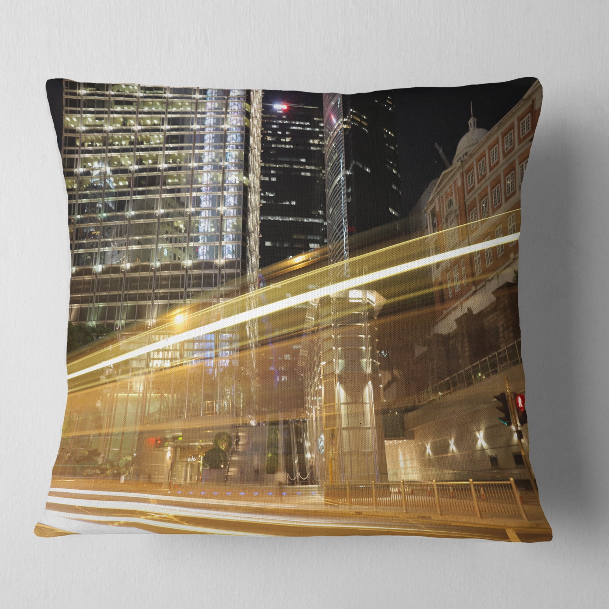 Designart Traffic and Urban Life at Night - Cityscape Throw Pillow - 16x16
