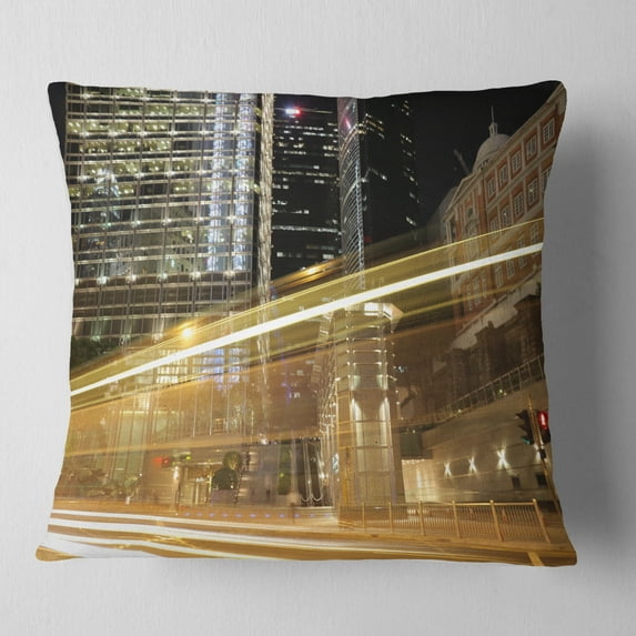 Designart Traffic and Urban Life at Night - Cityscape Throw Pillow - 16x16