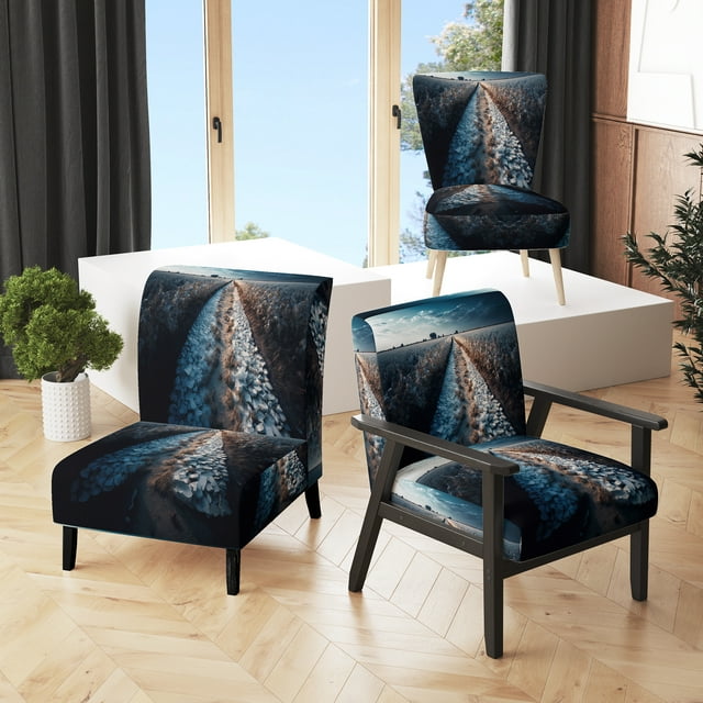 Designart "Trail Amidst the Field II" Blue Farmhouse / Country Upholstered Accent Chair - Traditional Arm Chair For Living Room