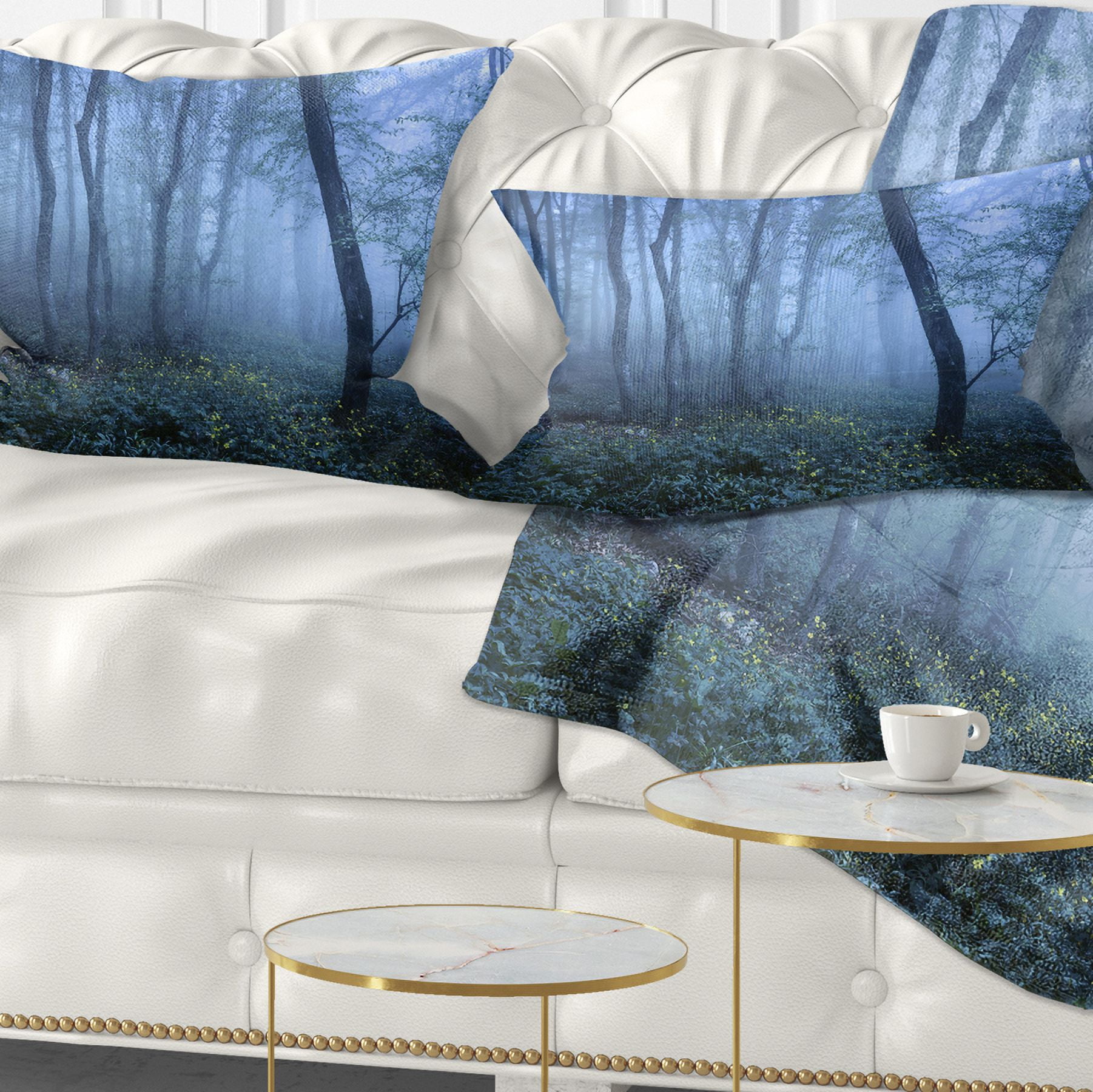 Designart Trail Through Blue Fall Forest - Landscape Photo Throw Pillow - 12x20
