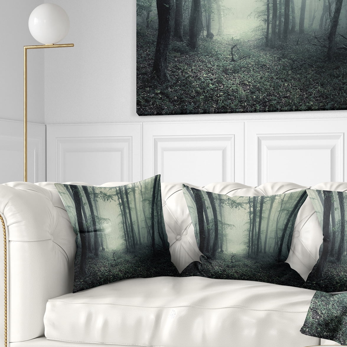 Designart Trail Through Dark Forest - Landscape Photo Throw Pillow - 16x16