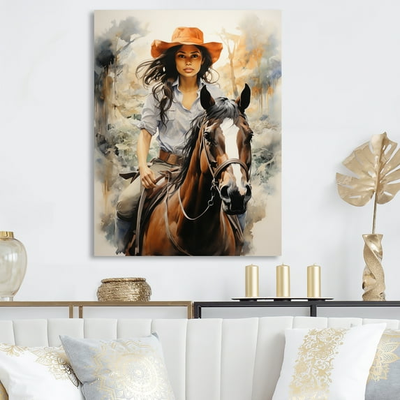 Designart "Trailblazing Spirit of the Cowgirl" Cowgirls Metal Art Living Room