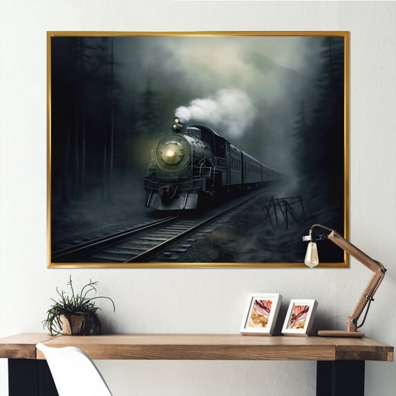 Designart "Train Atmospheric I" Transportation Floater Framed Wall Decor
