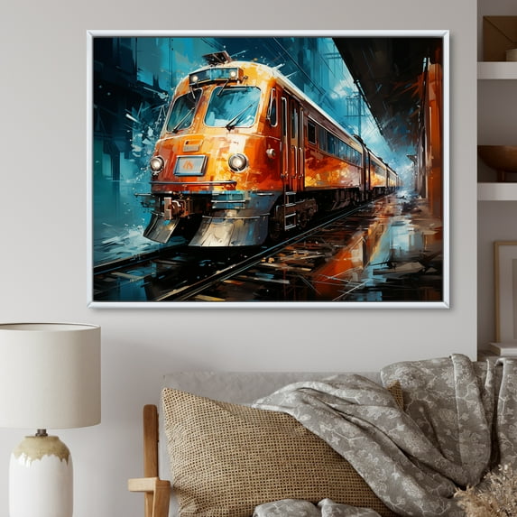 Designart "Train Dynamic composition" Transportation Floater Framed Wall Decor