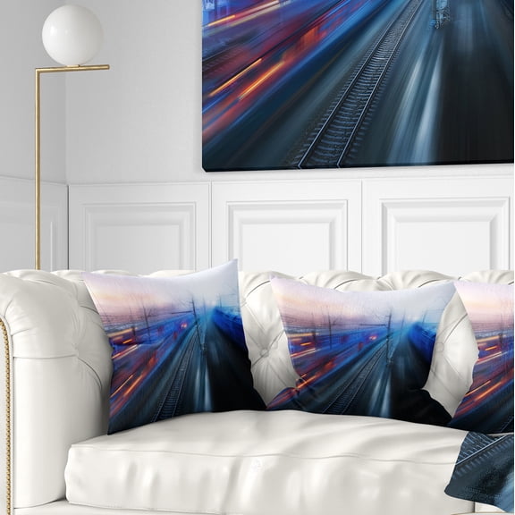 Designart Train Movements at Twilight - Landscape Photography Throw Pillow - 18x18