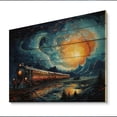 thumbnail image 1 of Designart "Train Rails by Vincent A Yellow and Blue Journey" Transportation Print on Natural Pine Wood, 1 of 5