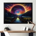 thumbnail image 1 of Designart "Train Tracks to the Sky on Starry Night III" Transportation Framed Wall Art Decor - Modern Blue Train Entryway Framed Wall Art, 1 of 6