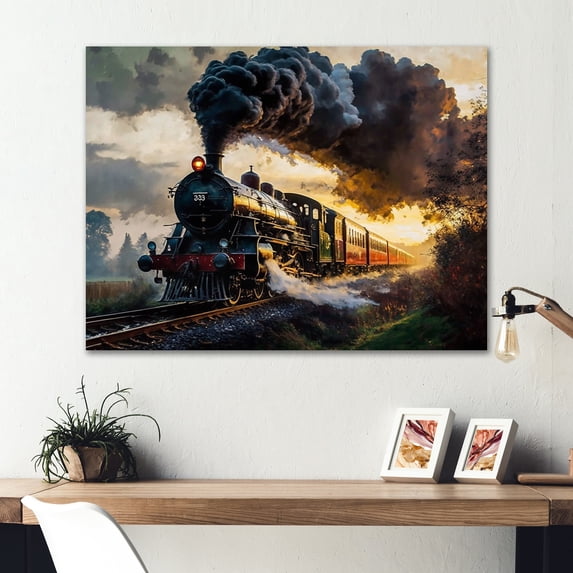 Designart "Train on the Tracks" Transportation Train Metal Art Print